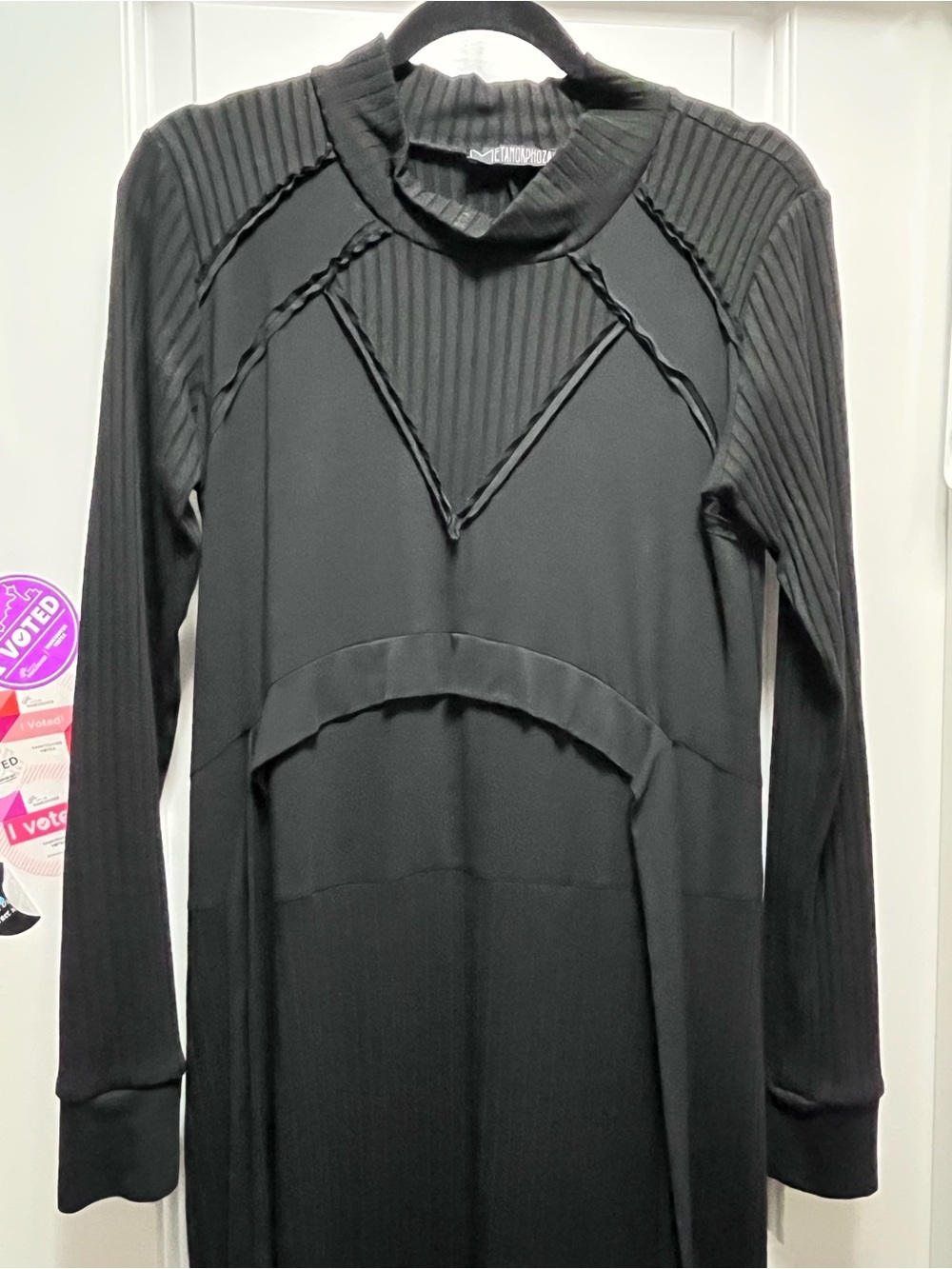 Black Long Sleeve Dress with Ribbed Details - Size M/US6